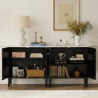 Black Storage Cabinet Sideboard Buffet Faux Marble Top Adjustable Shelves