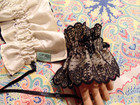 Vtg Ruffled Black Lace Beaded Bracelet Steampunk Fashion Hand Sleeve Wrist Cuffs