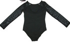 Justice Leotard Bodysuit Rhinestones Girl Xl 16-18 Poly Sheer Long Sleeve Black