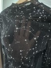 Womens Size Xl Black Sheer Mesh Mock Neck Long Sleeve Slim Glitter Star Top