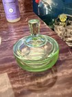 Vintage Green  Glass Powder Jar With A Faceted Knob Lid 