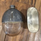 Antique Silver Plated Hip Spirit Flask   Cup  Flask With Level Window Hunting