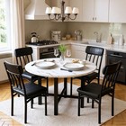 5 Pc Compact White Dining Set Round Kitchen Table Leather Black Metal Chairs New