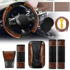 30 Pcs Wood Grain Steering Wheel Cover Set Microfiber Leather 14 5-15 Inches 