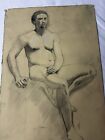 Vintage Academic Study Nude Male Pencil Charcoal Drawing Beefcake Gay Interest
