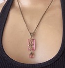 Vintage Necklace Art Nouveau Brass Pendant Antique Pink Czech Glass Drop
