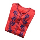 Vtg Embroidered Caftan Dress Floral Details Coral Red Bohemian Style Maxi Sz S m