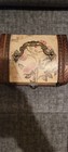 Small Wooden Decorative Trinket Box Floral Lid Metal Handle   Clasp Brown beige