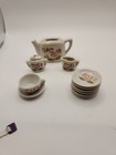 Vintage Miniature Child s Porcelain Tea Set 11 Pieces Red And Green Design