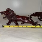Vintage antique Statues  2  Asian Carved Wood Figure Lion L 9    H 4 1 2   