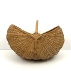 Vtg Large Buttocks Egg Basket Primitive Gods Eye Handmade Woven Gathering Splint
