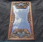 Fine Old Chinese Carved Gilt Mirror Bats Lucky Polychrome Qing Republic Scholar