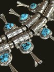 Vintage Native American Navajo Sterling Silver Turquoise Squash Blossom Necklace
