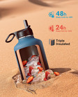 Half Gallon Water Bottle Insulated With Straw   3 Lids   64 Oz Water Jug Large M