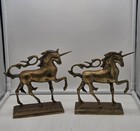 Vintage Brass Unicorn Equestrian Figures - Two Statues 7  Tall   Two Hand Bells 