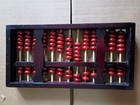 Vntg Chinese Abacus Suanpan Wooden Counting Frame W  Red Beads  Chinese Label