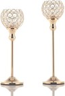Gold Crystal Candle Holders Set Of 2 pillar Candlesticks For Table Centerpiec   