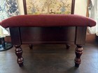 Vtg Wood Foot Stool Ottoman Floral Needlepoint W  Storage 15x12x10    Cottage Red
