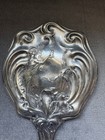 Vintage German Silver Plated Vanity Hand Held Mirror 10    Heavy Ornate Victorian