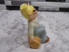 Pixie Elf Gnome Sitting On Log Vintage Ceramic 