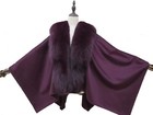 Real Cashmere Cape Pashmina With A Complete Fox Fur Collar Poncho Stole Purple