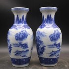 A Pair Of Exquisite Chinese Blue And White Porcelain Landscape Pattern Vases