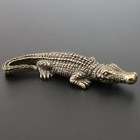 Antique Brass Crocodile Statue Mini Alligator Figurine Feng Shui Home Office Des