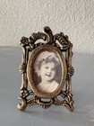Vintage Ornate Miniature Picture Frame Brass Tone Victorian Style Vanity