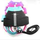 Rhinestone Pet Dog Harness   Leash Set Puppy Cat Soft Suede Leather Walking Vest