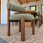 Set Of 4 Mid Century Modern Dining Chairs Green Chenille Upholstered Solid Wood