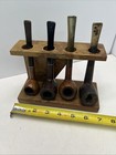 Estate Tobacco Smoking Pipe Lot W  4 Pipes And Wooden Pipe Rack   Stand