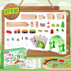 Wooden Train Set 61 Piece For Toddlers Kids Ages 3-8 - Double-sided Expandable T