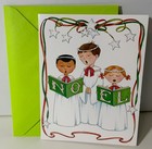 Vintage Mary Engelbreit Christmas Blank Note Card Children Singing Glitter Stars