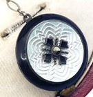 Antique 925 Sterling Silver White Guilloche Enamel Vinaigrette Pendant Necklace