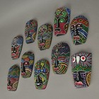Set Of 10 Hand Carved Tropical Dot Painted Tribal Masks 5 Inch Wall Decor