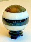 Vintage Black   White Natural Onyx Marble Orb  sphere On A Pedestal 4    Diameter