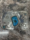 Vintage Large Turquoise Belt Buckle Southwestern Handmade Sterling Silver