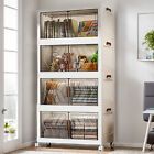 4 Tier Stackable Storage Bins With Lids Doors Wheels Storage Drawer  clear 