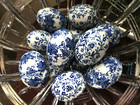 Ceramic Porcelain Easter Eggs Blue   White Floral Scroll  Lot Of 6 Hand Painted
