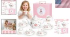 Girls Tea Party Set With Ceramic Teapot - Kids Pretend Play