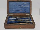 Antique 19th C  Victorian Mahogany Cased Small Drafting Tool Set