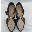 Westies T-strap Flats Womens 8m Navy Blue Leather Linen Vintage Excellent Brazil