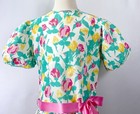 Kate Greenaway Girls Vintage Ivory Green Pink Floral Puffy Sleeve Dress Sz 12