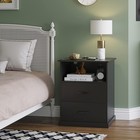 Night Stand With Charging Station And Open Cubby  Black Bedside Side End Table