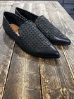 Frye Women   s Black Leather Woven Slip-on Pointed Toe Loafer Flats 8 5