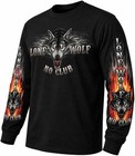 Lone Wolf No Club Biker Long Sleeve Double Sided Black T-shirt