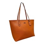 Coach City Zip Tote Bag Crossgrain Leather Caramel Brown Minimalist F58846