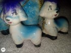 Vintage Ceramic Mother Poodle Dog Puppies On Chain Dark Purple Hair Japan