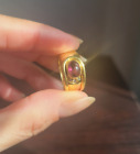 Vintage 18k Yellow Gold Ruby Oval Cabochon Diamond Buckle Band Stacking Ring 6