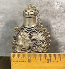 Antique Chinese Silver Filigree Snuff Bottle Dragon Relief Mystic Knot Pendant